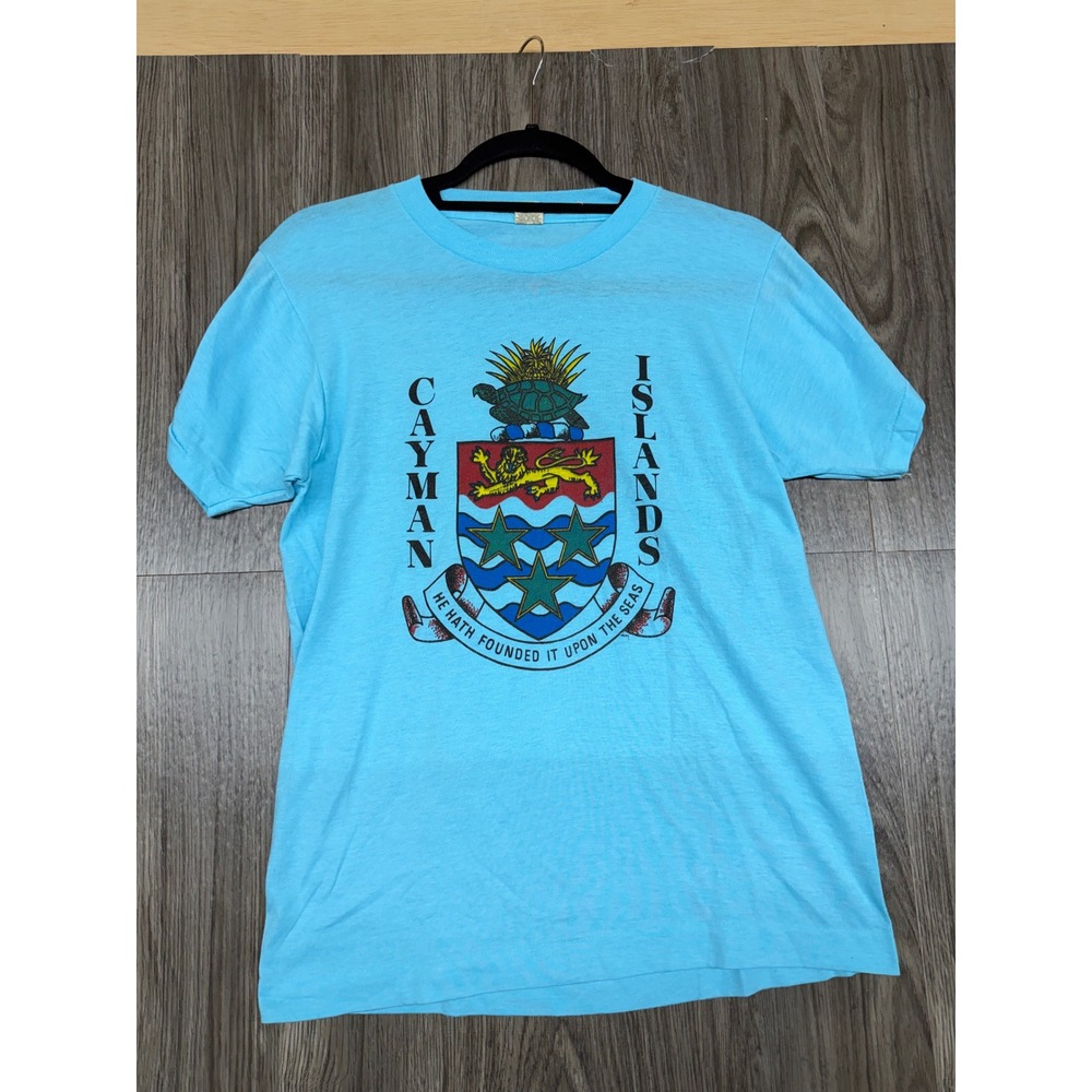 Screen Stars T-Shirt Mens Medium Blue Vintage 80s Cayman Islands Hell & Back